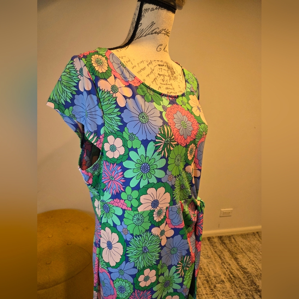 Talbots Vibrant Floral Midi Dress in Green Blue and Blue, Size XL. - Picture 8 of 14